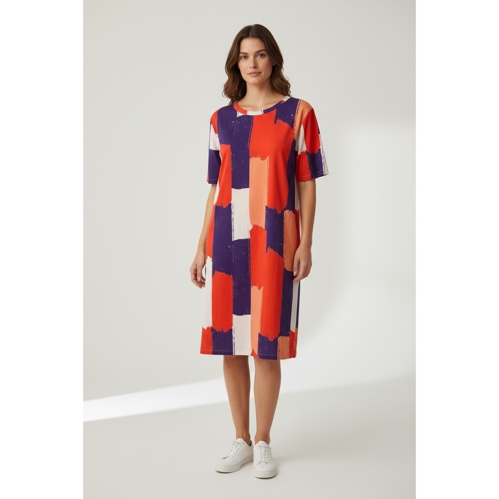 Stewart Simmons Women's Colorful Abstract Brushstroke Print T-Shirt Dress Size L